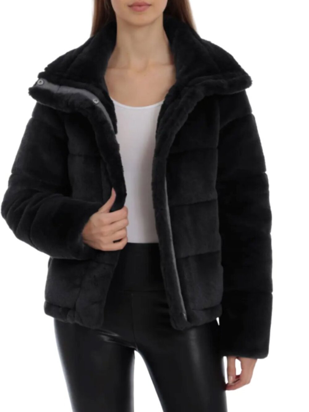 AVEC LES FILLES Black Faux Fur Puffer Jacket Size Small